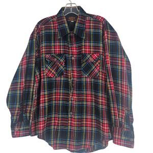 Vintage 80's Kingsport Heavyweight Red Black Plaid Flannel Shirt XL 3661